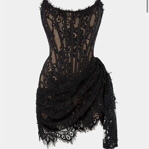 Heiress Beverly Hills Black Lace Sculpted Draped Corset Dress